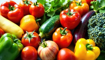 Variety of organic fruits & vegetables isolated, cooking, raw