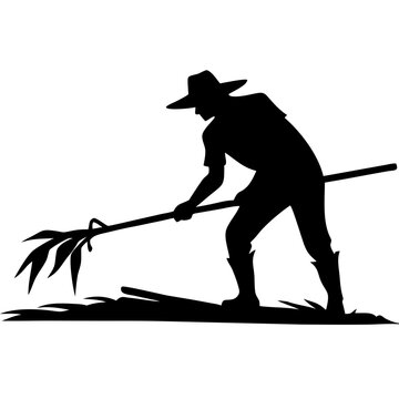 recommend clip art: Silhouette Farmer Harvesting Crops with Hoe Vector Illustration for Agriculture Design