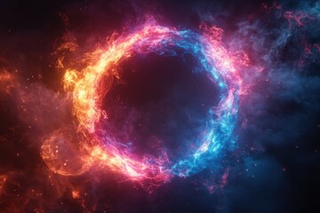 Obraz premium Vibrant Fiery Ring with Blue and Pink Flames on Black Background