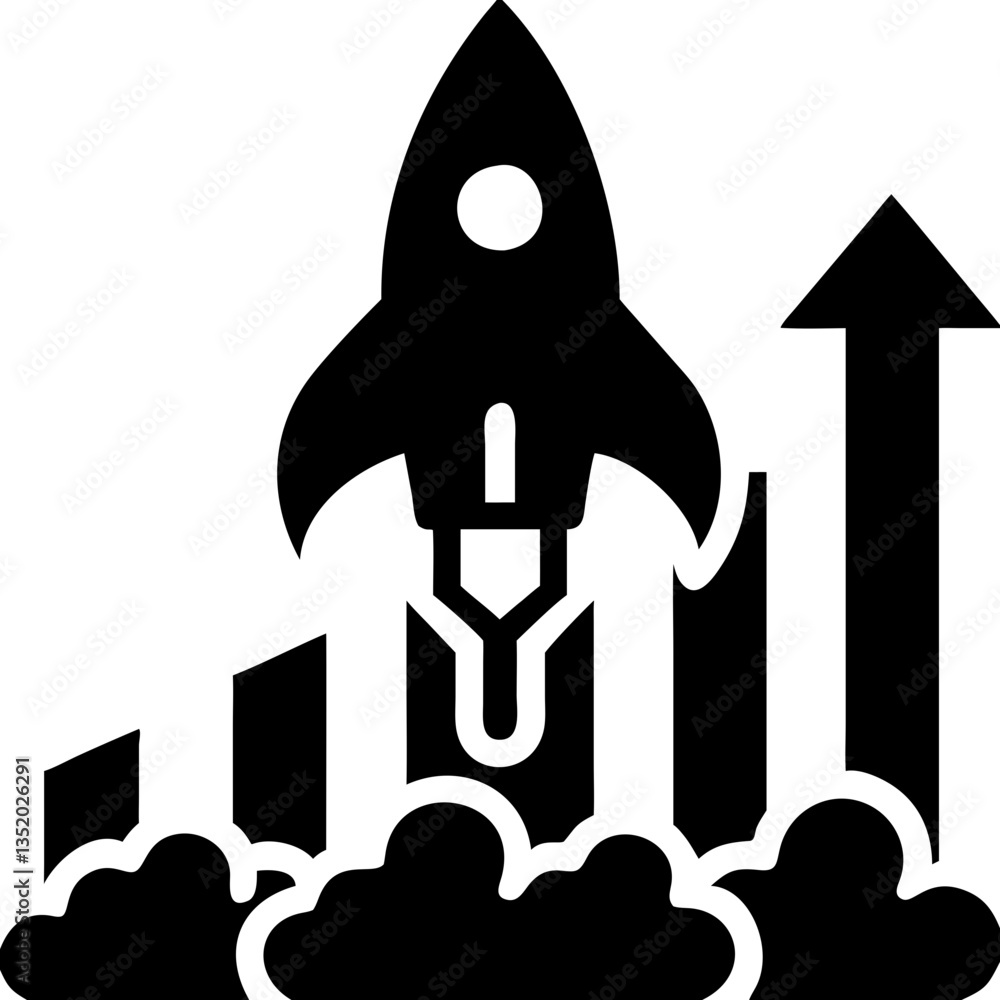 Poster rocket launching growth chart vector for business success and progress visualization