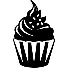 Black Silhouette Cupcake with Swirl Icing and Berry Decorative Vector for Graphic Design Use