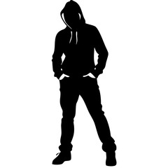 Silhouette of Hoodie-Clad Man in Relaxed Pose for Urban Art Design