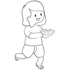 girl splashing water handrawn outline style illustration
