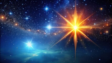 Fototapeta premium Fiery celestial spectacle with bright sparks swirling around a flashing star in a dark blue sky, illuminated by twinkling stars and moonlight , astronomy, glow