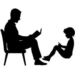 Silhouette Father Reading Book to Child Family Bonding Illustration