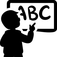 Child Learning ABC on Chalkboard Silhouette Education Vector Illustration