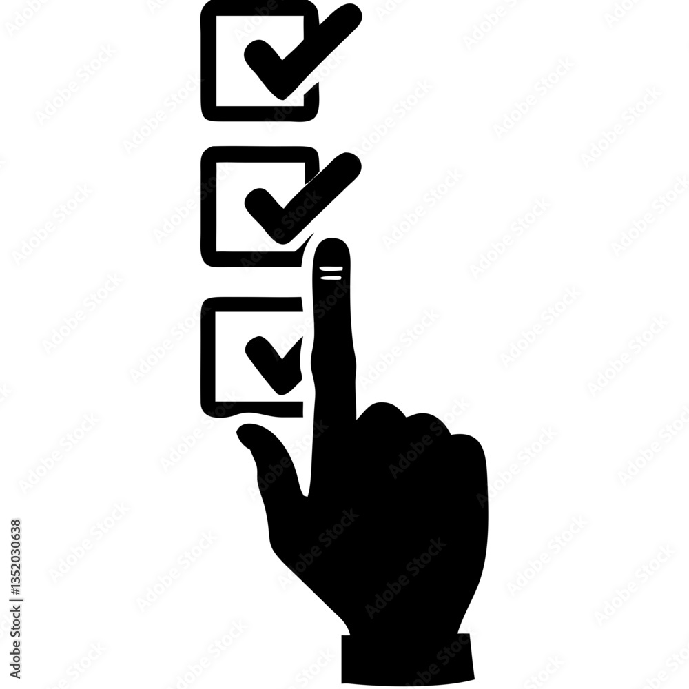 Poster hand pointing at checklist symbolizing organization and task management