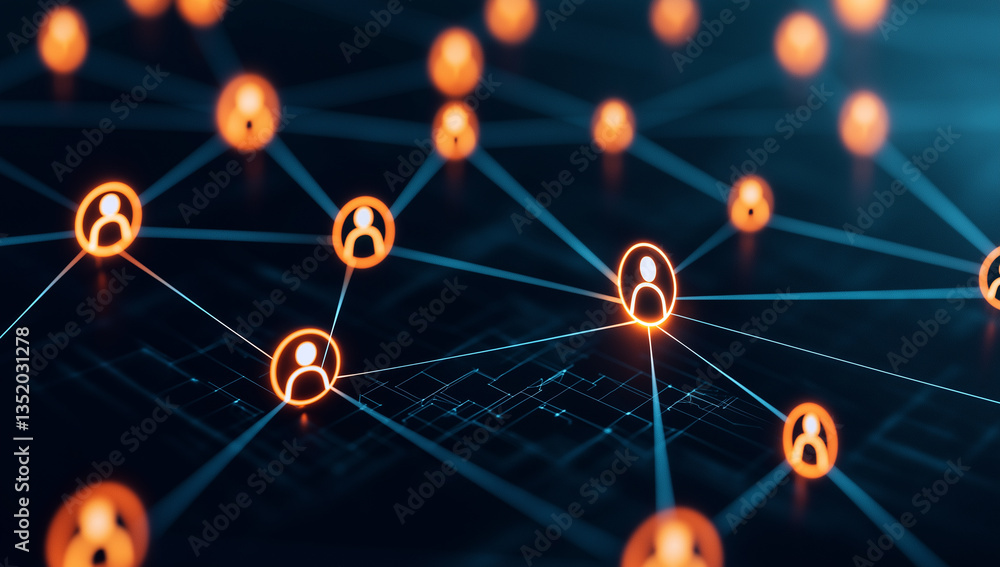 Poster abstract social network concept with glowing connections representing digital communication and inte