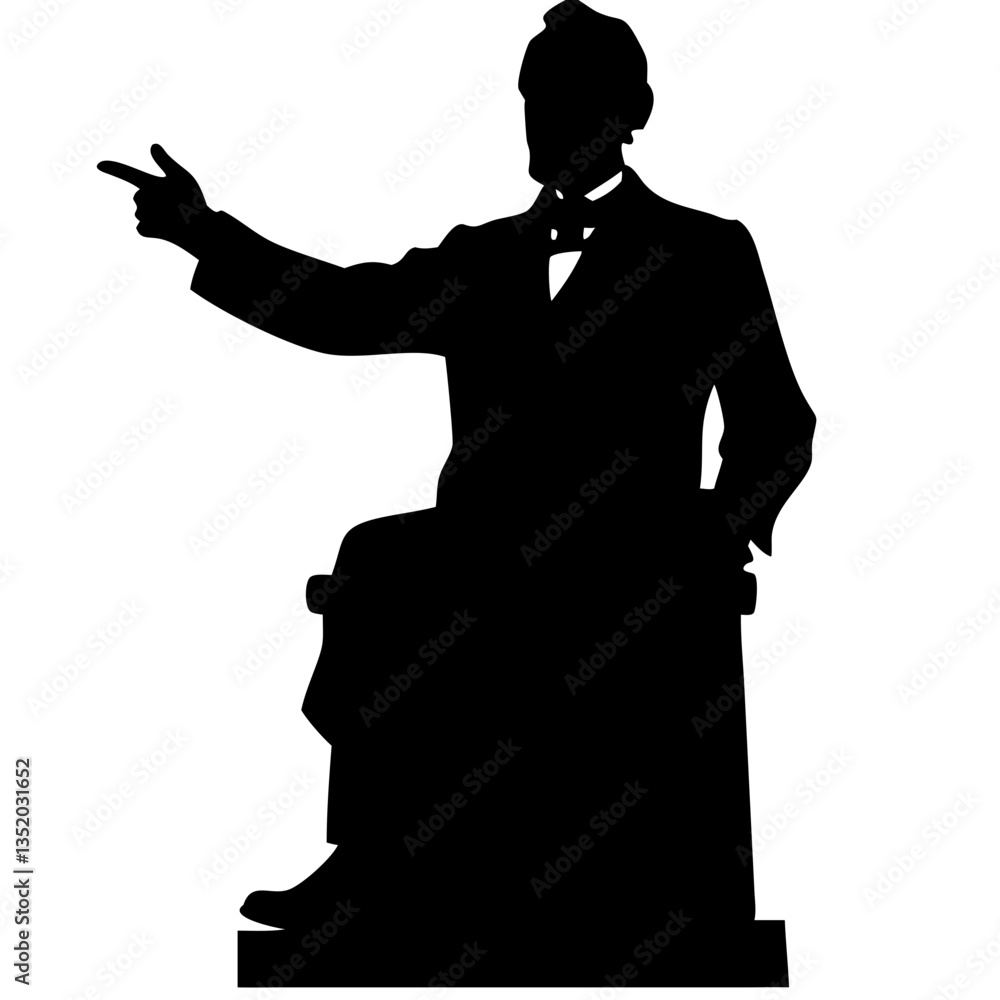 Poster silhouette of seated historical figure in pointing gesture for vector art and design