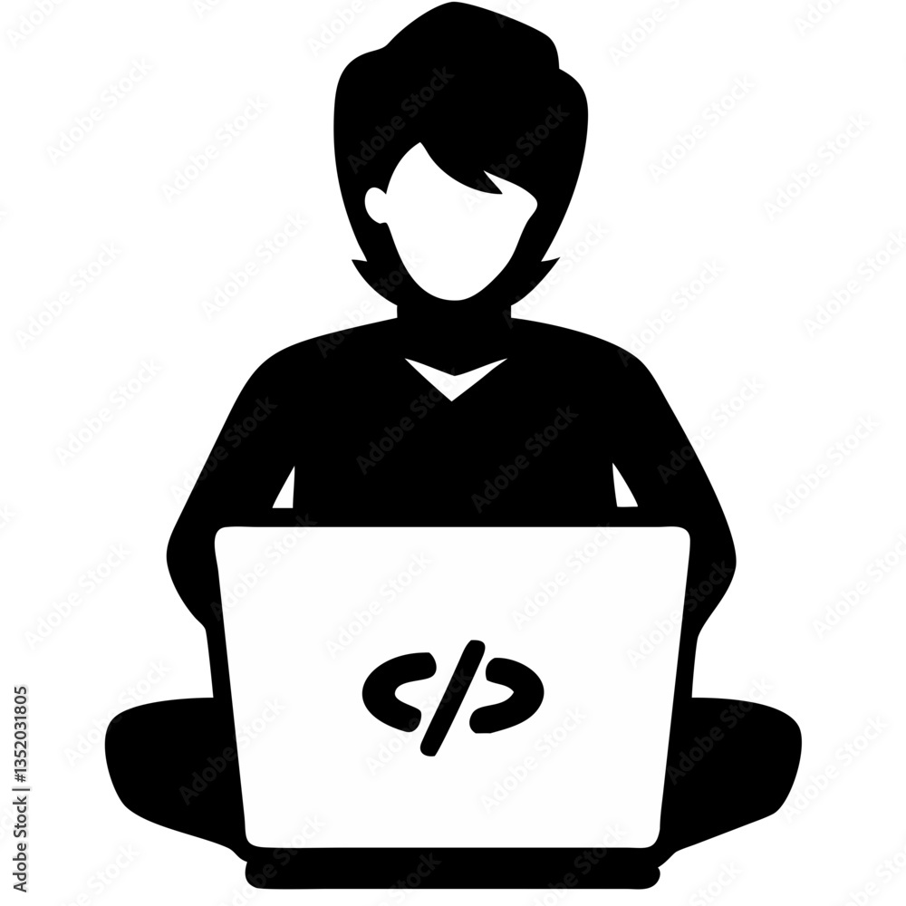 Aufkleber programmer silhouette with laptop for technology design and development
