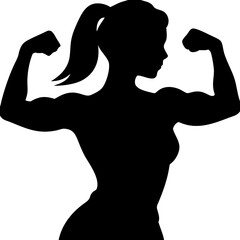 Muscular Woman Silhouette Flexing Strength Fitness Inspiration Vector