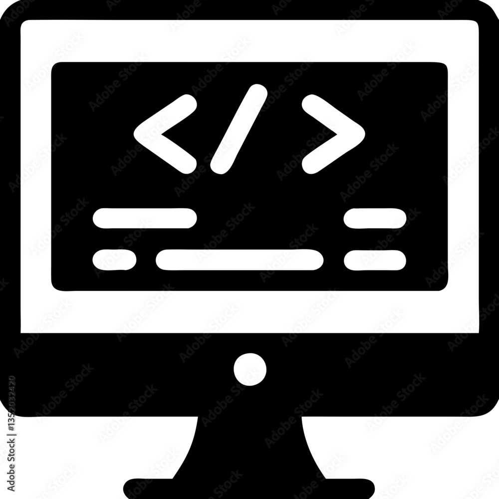 Poster computer screen with code symbol vector illustration for web development education design