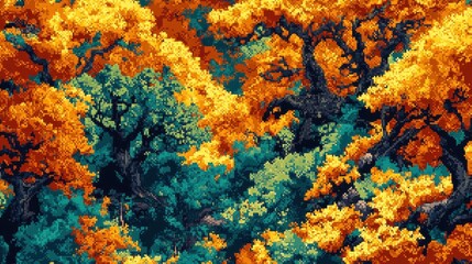 Pixel Art Autumn Forest Golden Canopy.