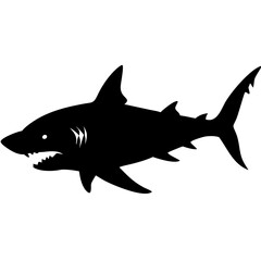Fototapeta premium Silhouette Vector Shark Fierce Predator Illustration for Tattoos and Graphic Design