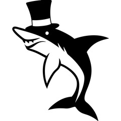 Dapper Shark Wearing Top Hat Silhouette Vector for Creative Design and Fun Print Projects