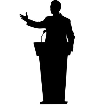 recommend clip art: Silhouette of Politician Speaking at Podium for Public Speech Vector Illustration