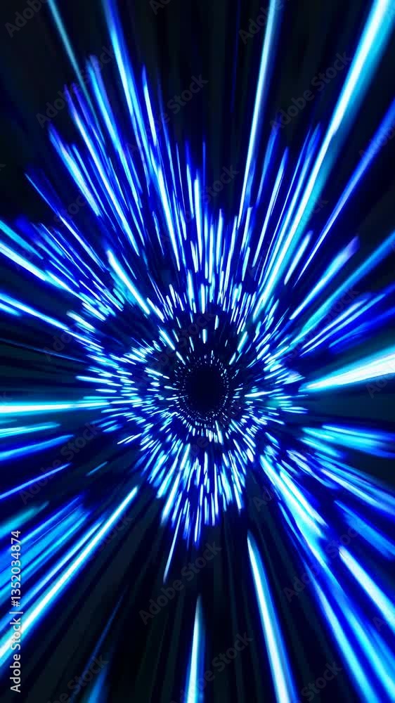 Poster dynamic video concept of a tunnel with blue light streaks, creating a sense of speed. captured from 