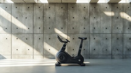 Modern stationary bike in concrete gym (1)