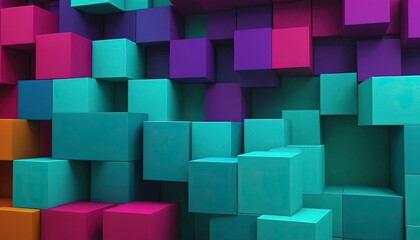 Obraz premium Abstract Cubes Composition: An eye-catching geometric composition of vibrantly colored cubes, creating a visually striking, textured abstract display with a modern artistic feel.