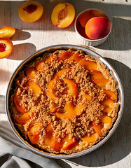 Tarta de melocotón con crumble