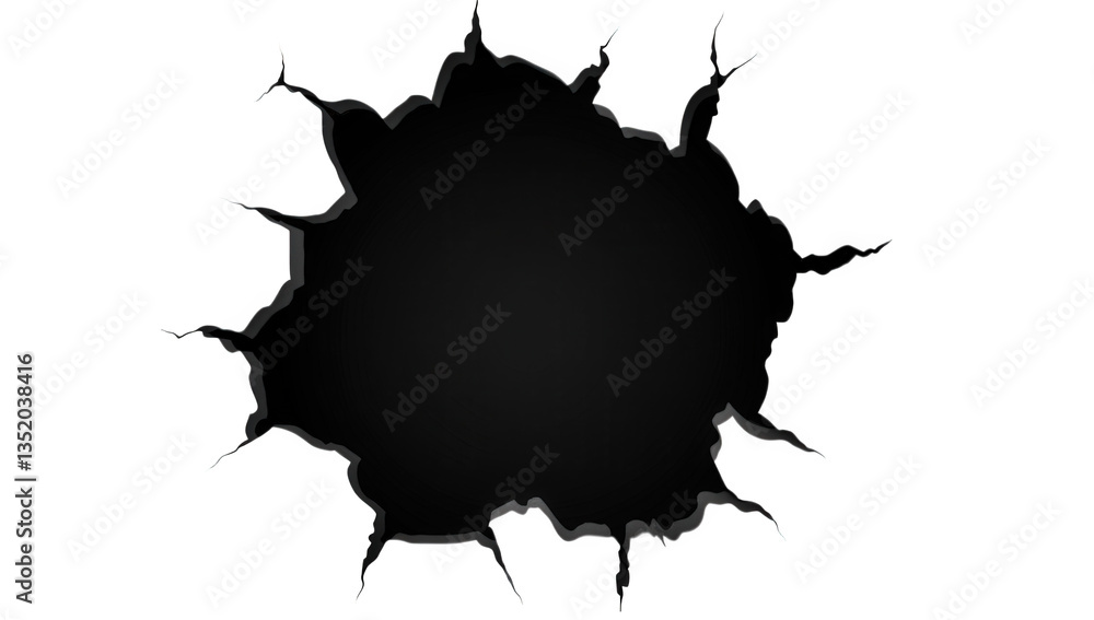 Poster jagged black hole in a white surface resembling a dramatic break or impact creating a sense of depth