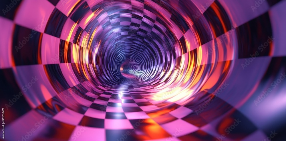 Poster a surreal tunnel showcases a checkered pattern with vibrant colors in a swirl