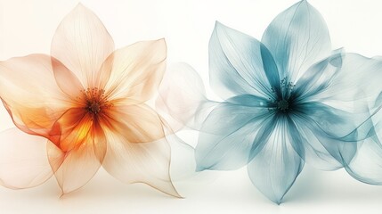 Fototapeta premium Two translucent flowers in orange and blue hues