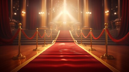 A red carpet leading up to a stage