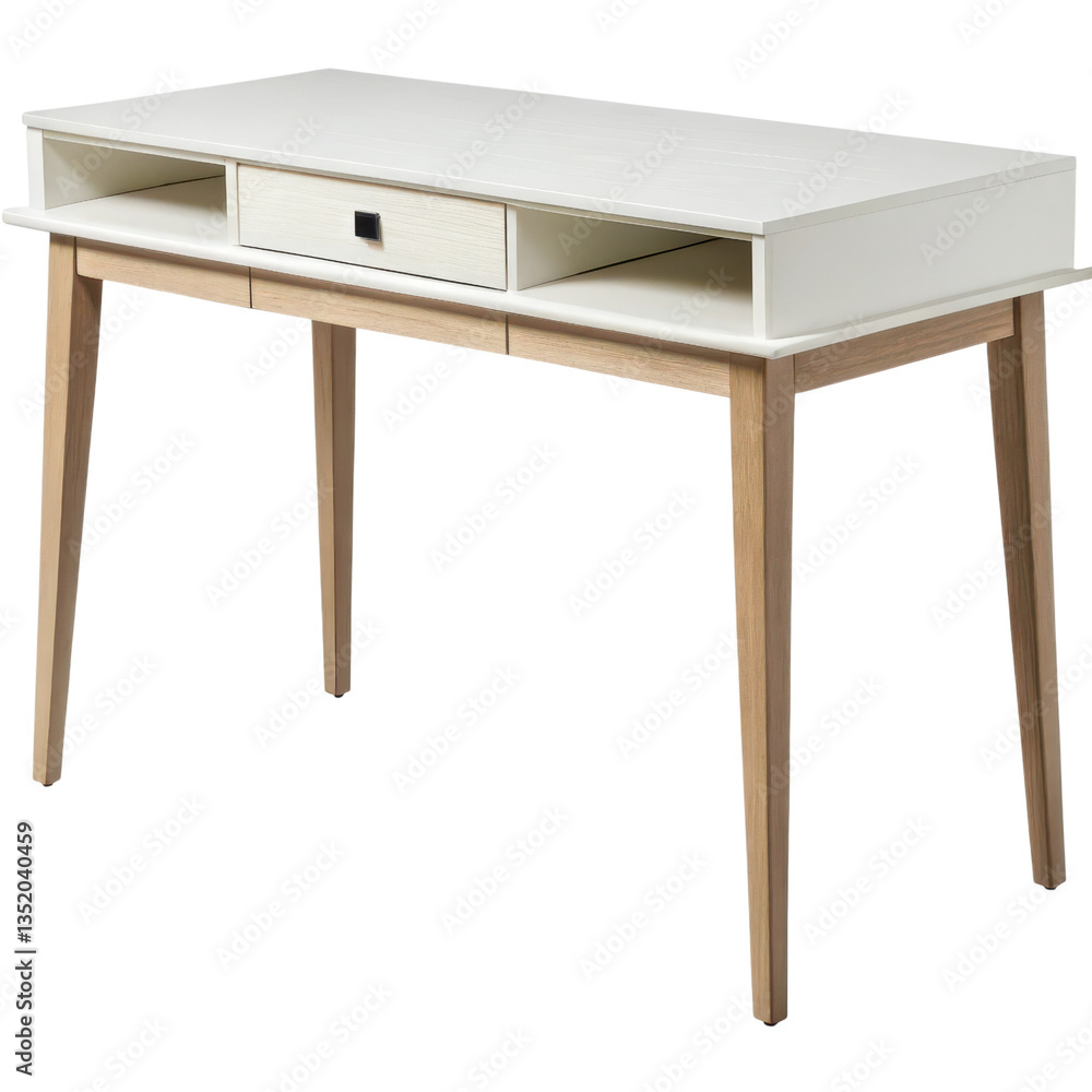 Poster modern desk with clean lines and a minimalist design featuring a single drawer.