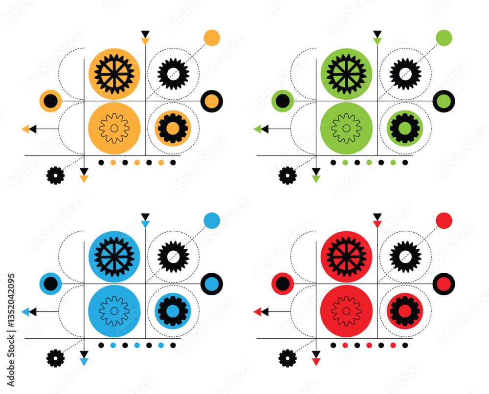 Poster gear cogwheels engineering design line art different colors. graphic elements for a website backgrou