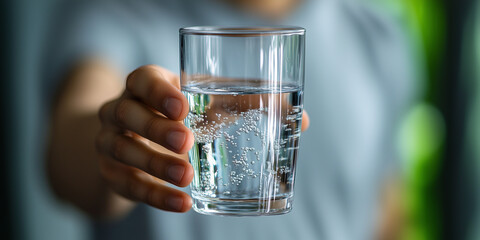 man offering a glass of water, symbolizing hydration, kindness, and health awareness, perfect for advertising, medical, and lifestyle concepts