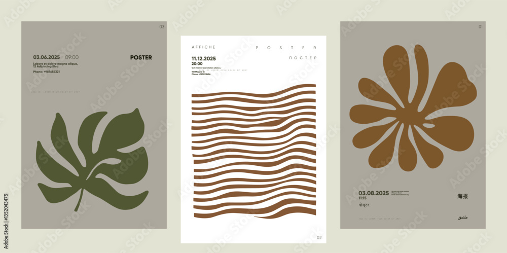 Canvas Prints set of modern posters with abstract leaf forms and clean typography. perfect for minimalist art cove