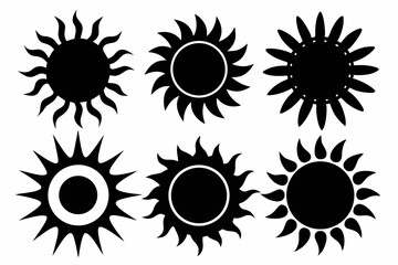 sun icon set silhouette black vector