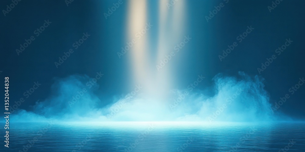 Poster Blue Abstract Background with Light Beams and Blurred Shadows for Product Display in a Serene Minimal Atmosphere