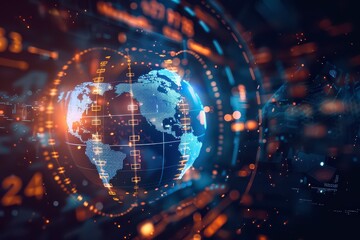 Obraz premium Futuristic Abstract Global Trade with Neon Symbols