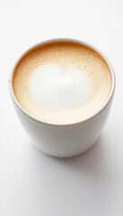 Obraz premium Close-up of pristine white cappuccino froth in a cup against a seamless white backdrop, beverage, pure white, espresso