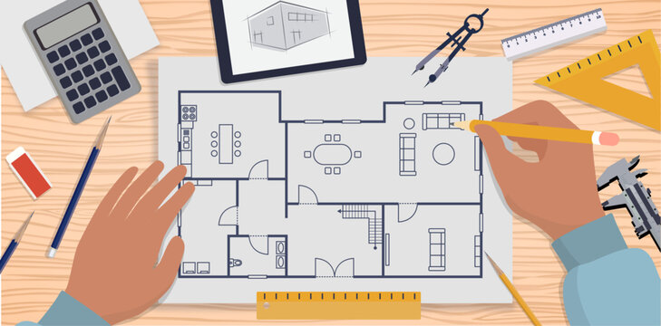 architect working house project creative illustration clipart drawing professional occupation