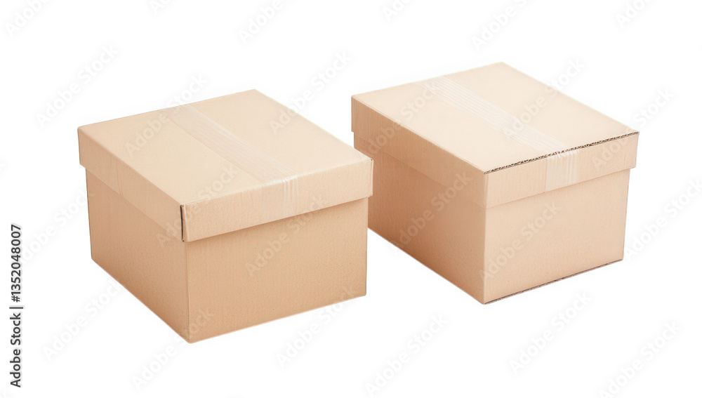 Poster two plain cardboard boxes sit side by side against a white background likely used for storage or shi