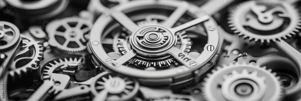 Poster intricate watch mechanism: a close exploration of time & precision, revealing the core components of