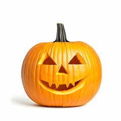 Carved Halloween pumpkin isolated on white; autumn holiday decoration