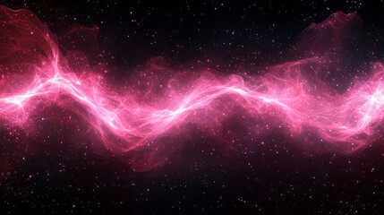 A bright pink energy wave traverses through space and stars