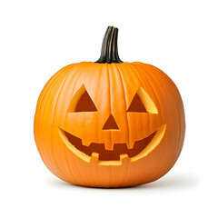 Carved Halloween pumpkin isolated on white background; autumn holiday decoration