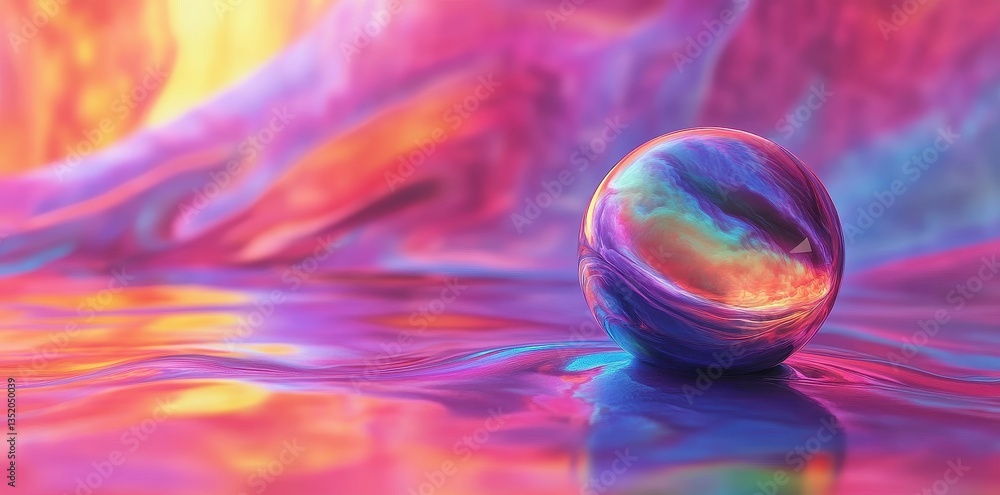 Aufkleber a colorful spherical object sits on a reflective surface
