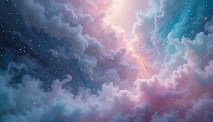 Celestial dreamscape cosmic sky digital art ethereal environment aerial viewpoint abstract concepts for imaginative inspiration