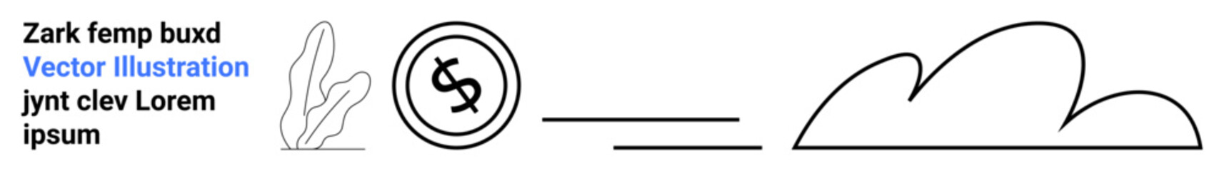 Coin icon with dollar sign, abstract lines, and cloud shape. Ideal for finance, investment, online business, savings, economic growth cloud computing modern design concepts. Abstract line flat
