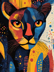 African fabric design featuring a lion with intricate patterns