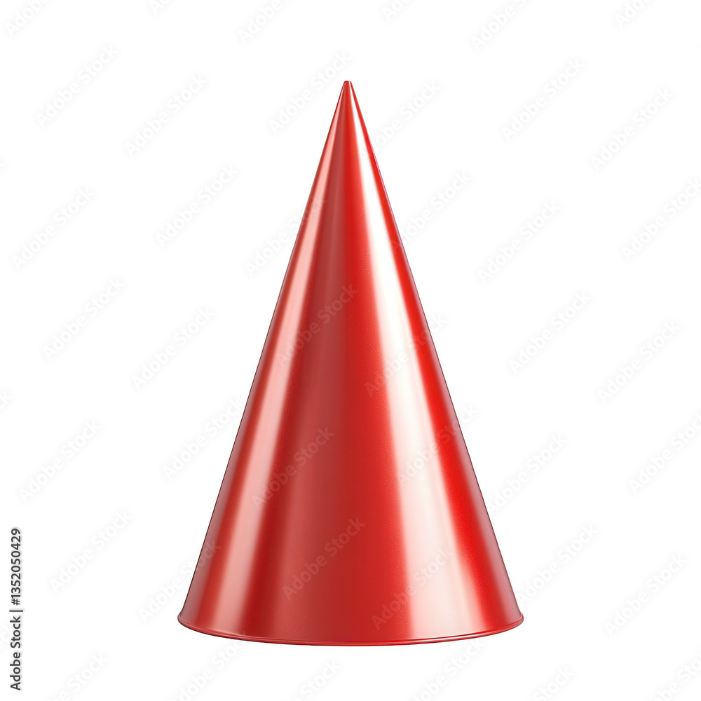 Poster a shiny red cone-shaped object resembling a party hat or a decorative element stands upright against