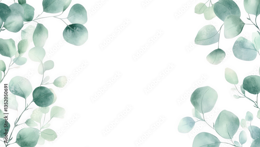 Poster light airy design with soft green leaves arranged along the edges creating a serene and natural bord