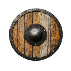 Naklejka premium Medieval weapon. Viking shield. White, solid, transparent background. 