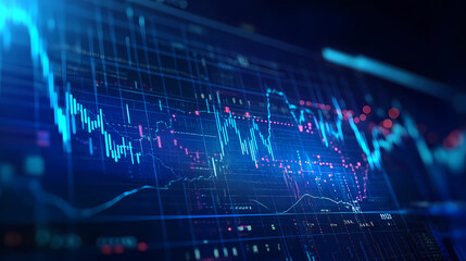 Abstract stock chart with blue tones and data points